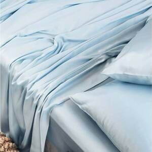 NEW ETTITUDE signature bamboo flat bed sheet in starlight blue